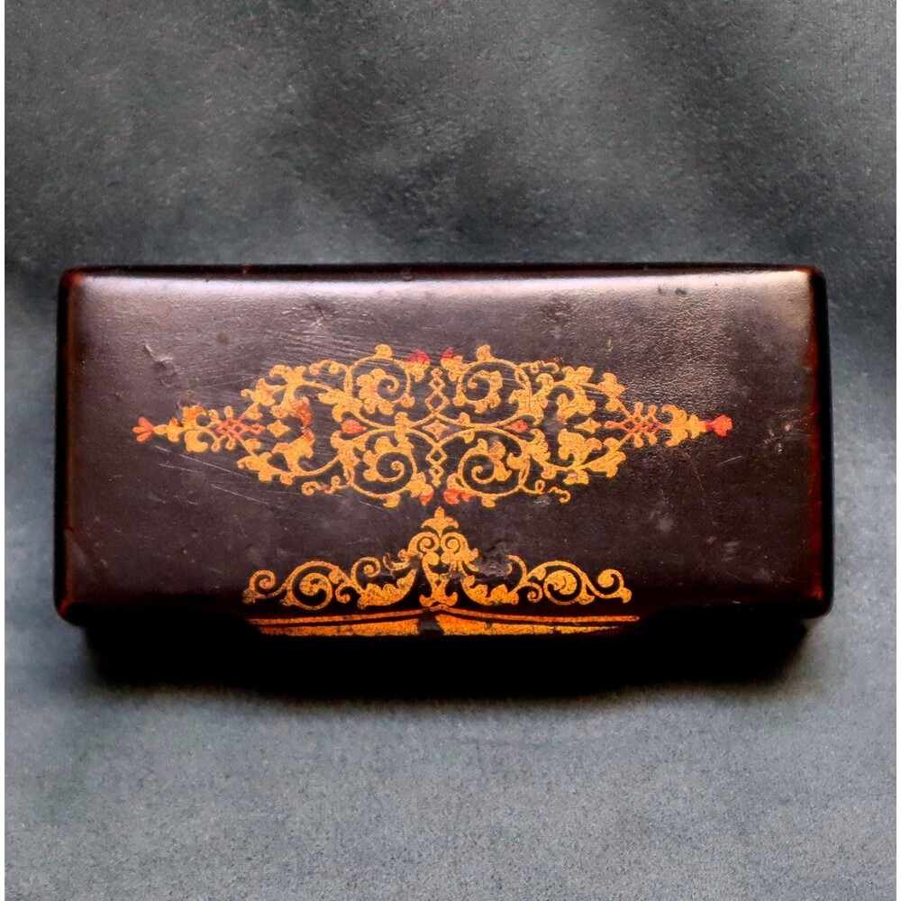 Vintage Paper Mache Patch Trinket Box Hinged Lid